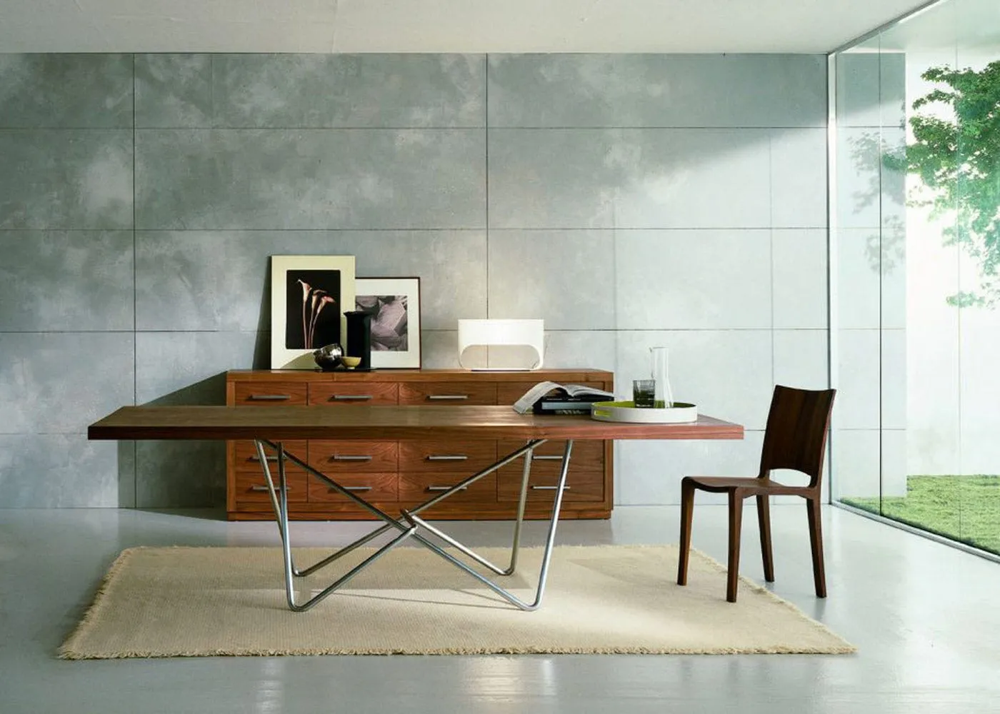 Dining Table with Metal Base - Walnut