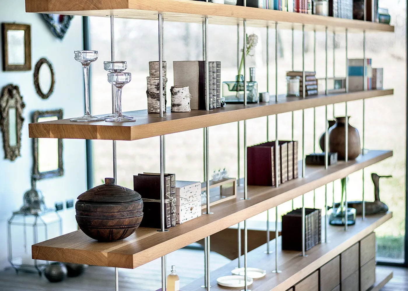 Grid Bookshelf with Metal Frame - Walnut