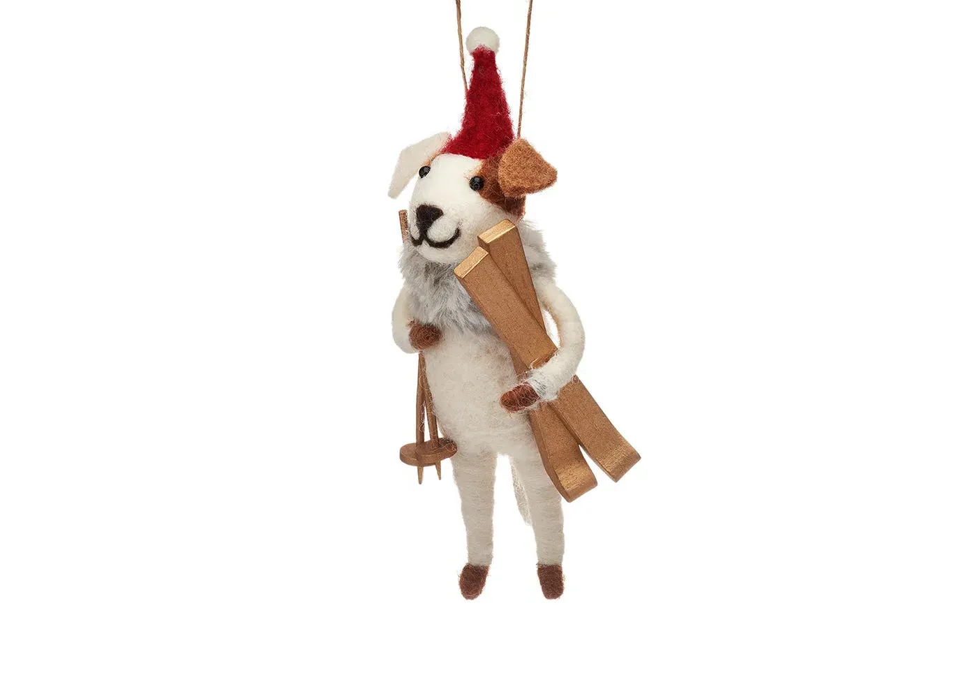 Dog Hanging Decoration with Skis - White, Felt image