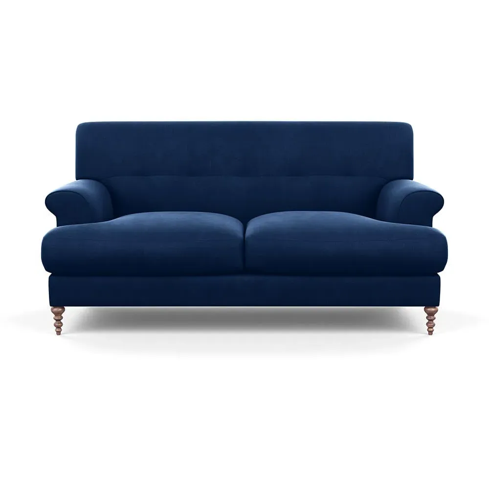 2-Seater Sofa with Feather Cushions - Blue, Velvet