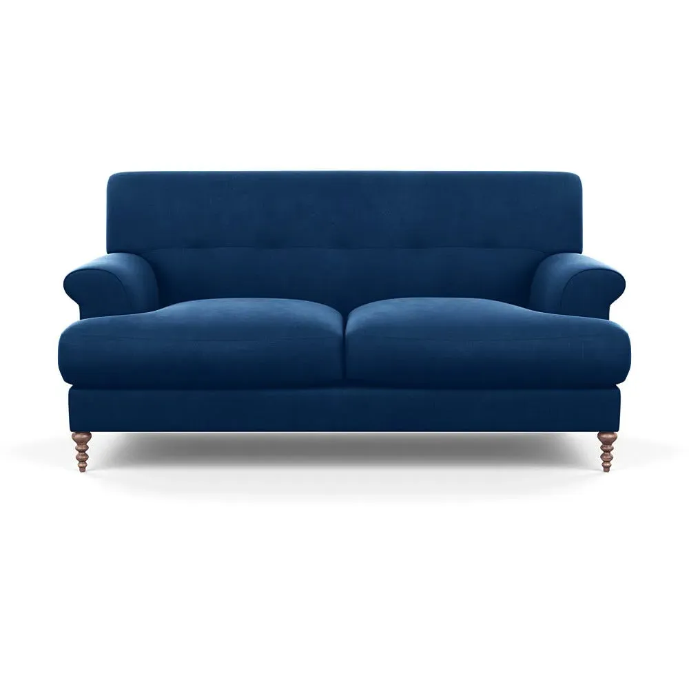 2-Seater Sofa with Feather Cushions - Blue, Velvet