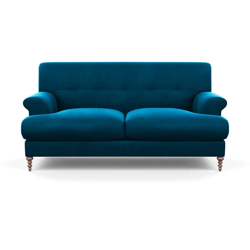 2-Seater Sofa with Feather Cushions - Blue, Velvet