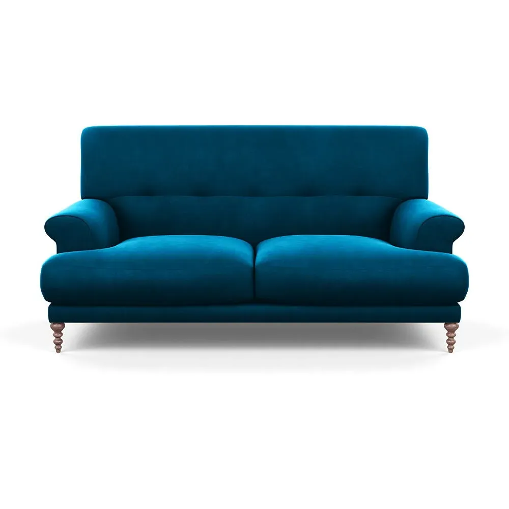 2-Seater Sofa with Feather Cushions - Blue, Velvet