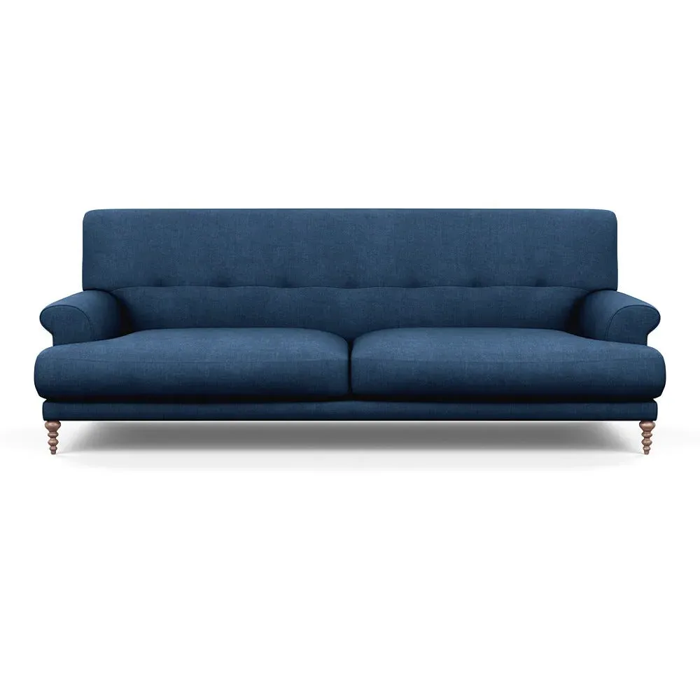 3-Seater Sofa with Feather Cushions - Blue, Linen