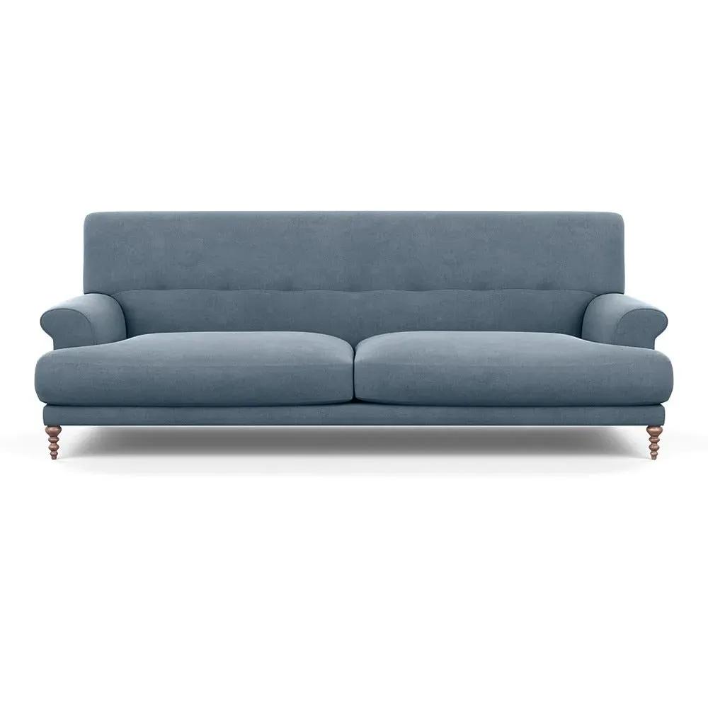 3-Seater Sofa with Feather Cushions - Blue, Linen