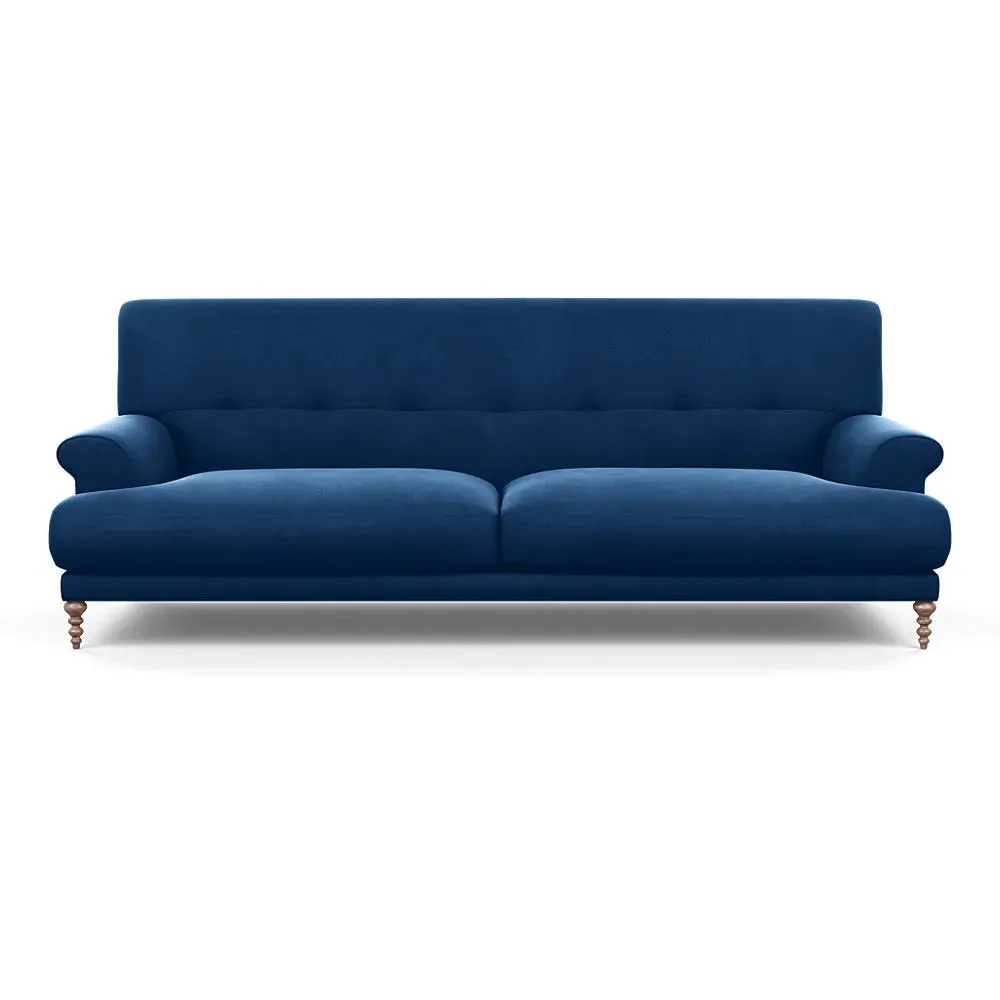 3-Seater Sofa with Feather Cushions - Blue, Velvet