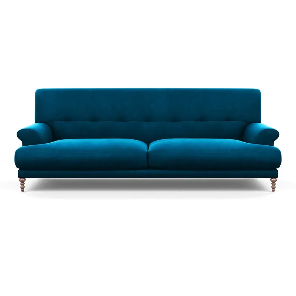 3-Seater Sofa with Feather Cushions - Blue, Velvet