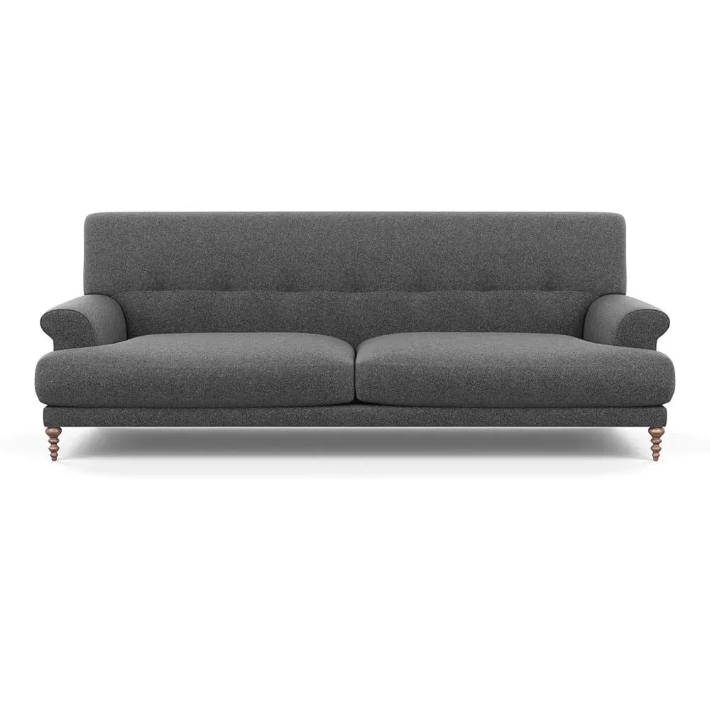 3-Seater Sofa with Feather Cushions - Grey, Wool