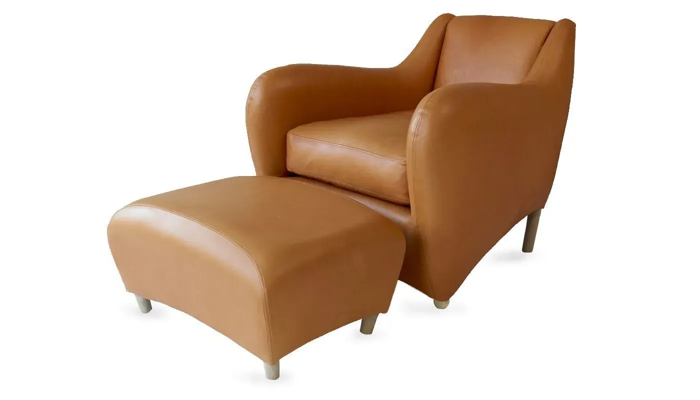 Armchair & Footstool Set - Brown, Leather image