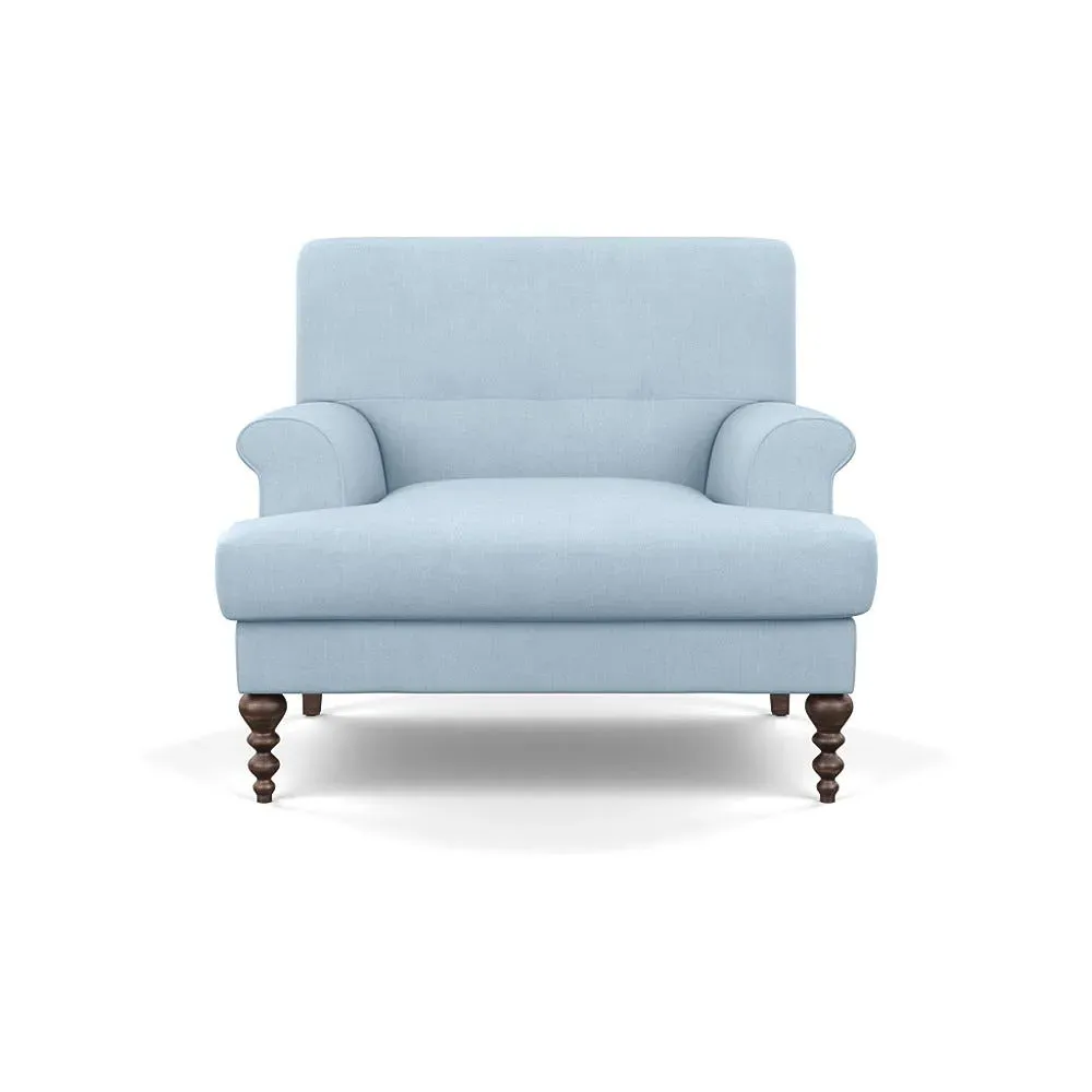 Formal Armchair with Button Cushioning - Blue, Cotton