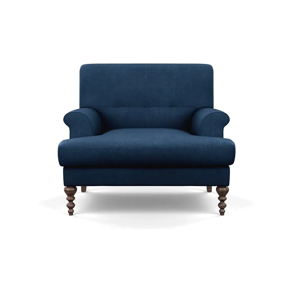 Formal Armchair with Button Cushioning - Blue, Linen