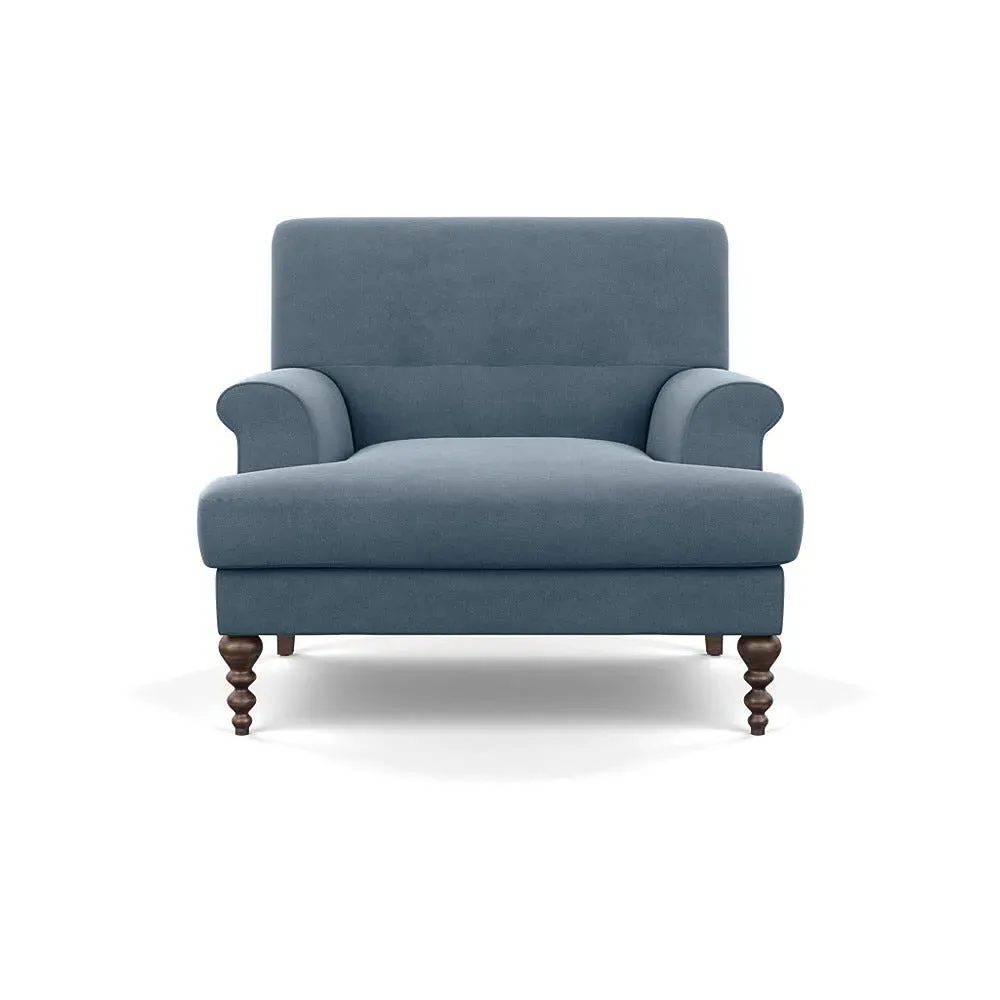 Formal Armchair with Button Cushioning - Blue, Linen