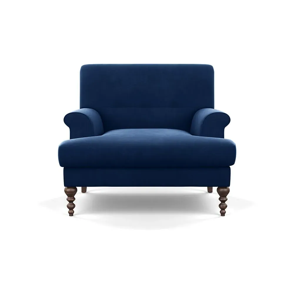 Formal Armchair with Button Cushioning - Blue, Velvet