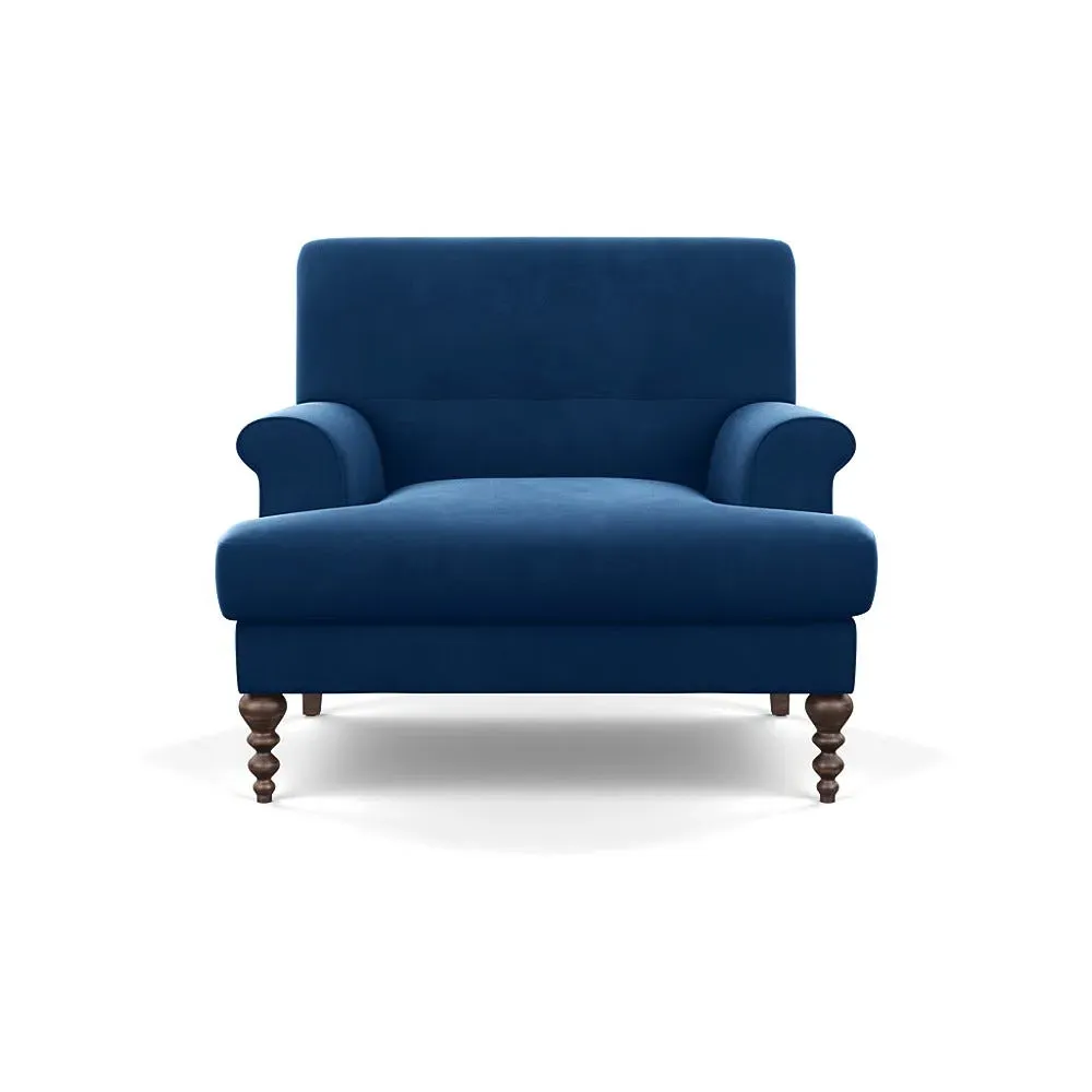 Formal Armchair with Button Cushioning - Blue, Velvet