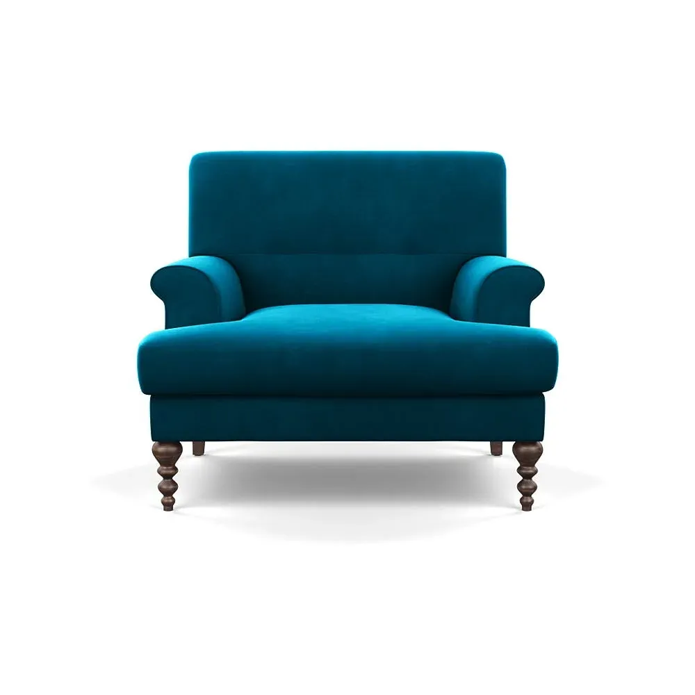 Formal Armchair with Button Cushioning - Blue, Velvet