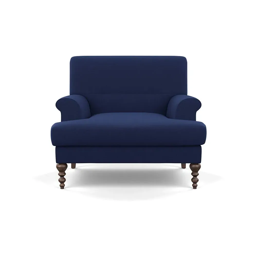 Formal Armchair with Button Cushioning - Blue, Wool