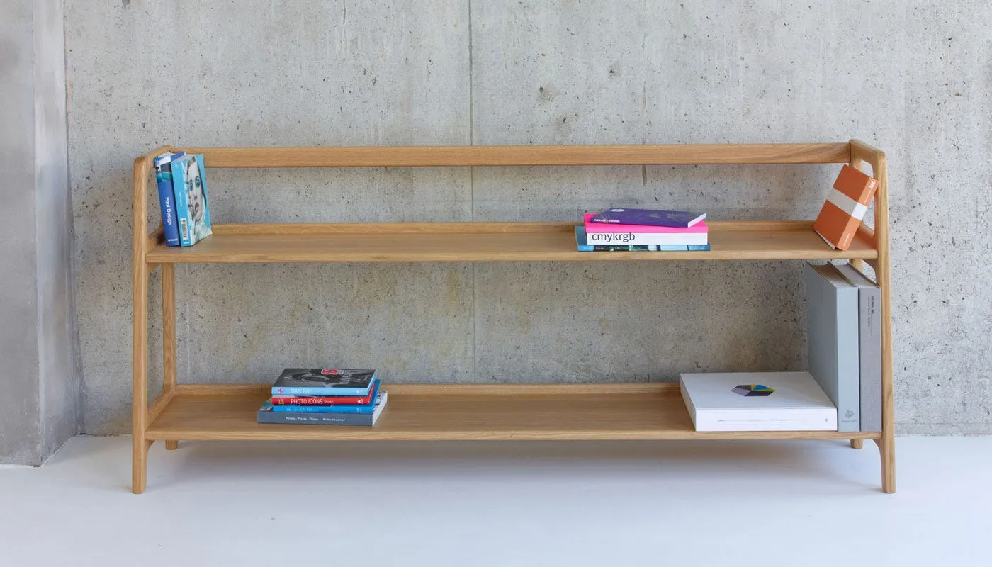 Long Shelving Unit with Raised Lip - Walnut