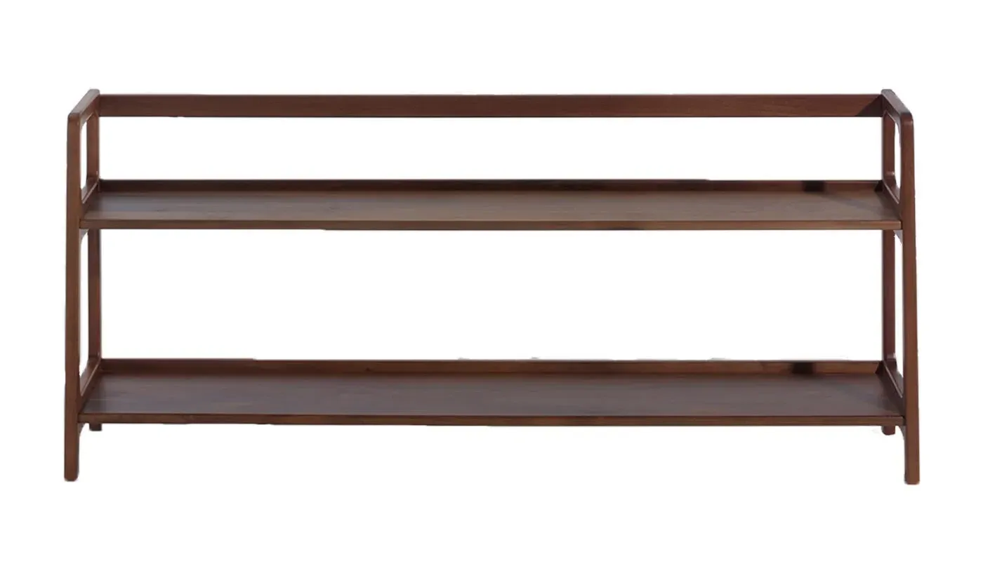 Long Shelving Unit with Raised Lip - Walnut