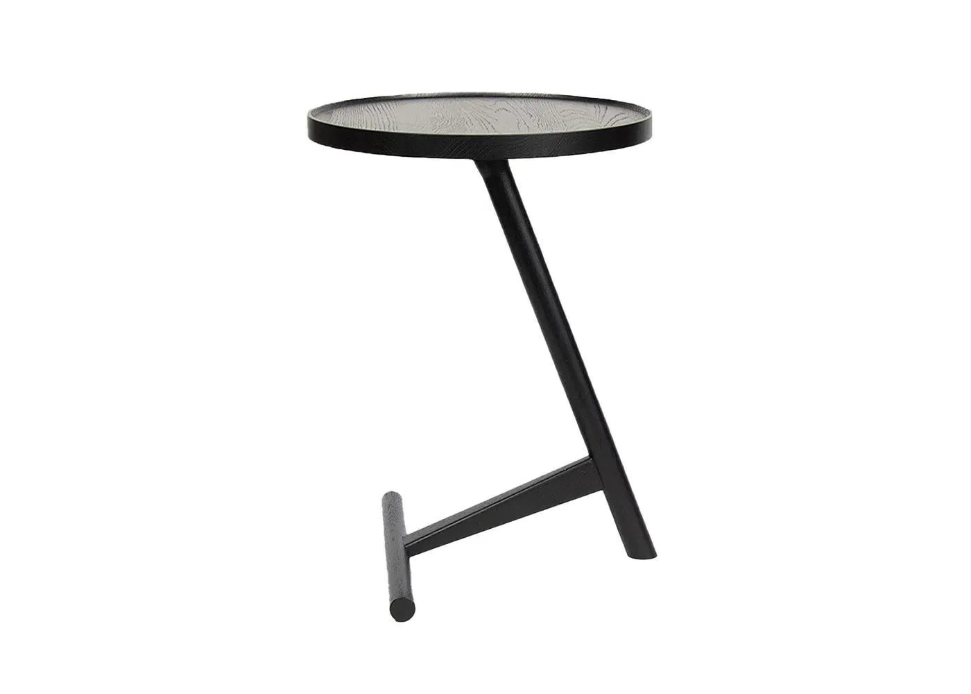 Round Side Table with Tilted Leg - Black, Oak