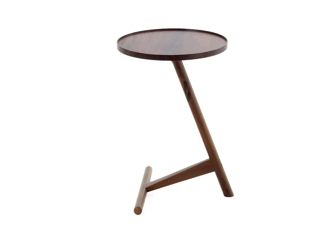 Round Side Table with Tilted Leg - Walnut