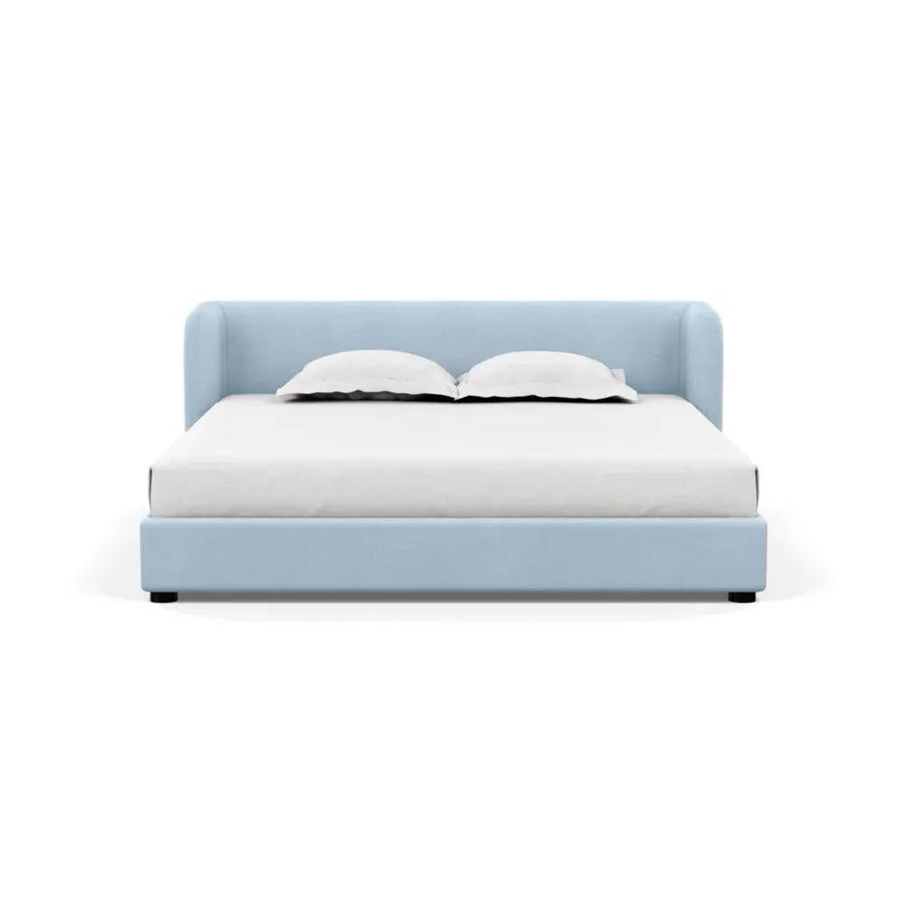 Super King Bed with Rounded Headboard - Blue, Linen