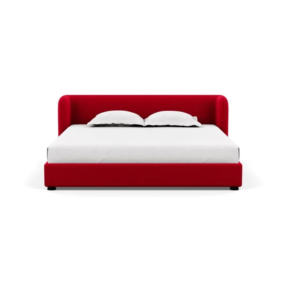 Super King Bed with Rounded Headboard - Red, Wool