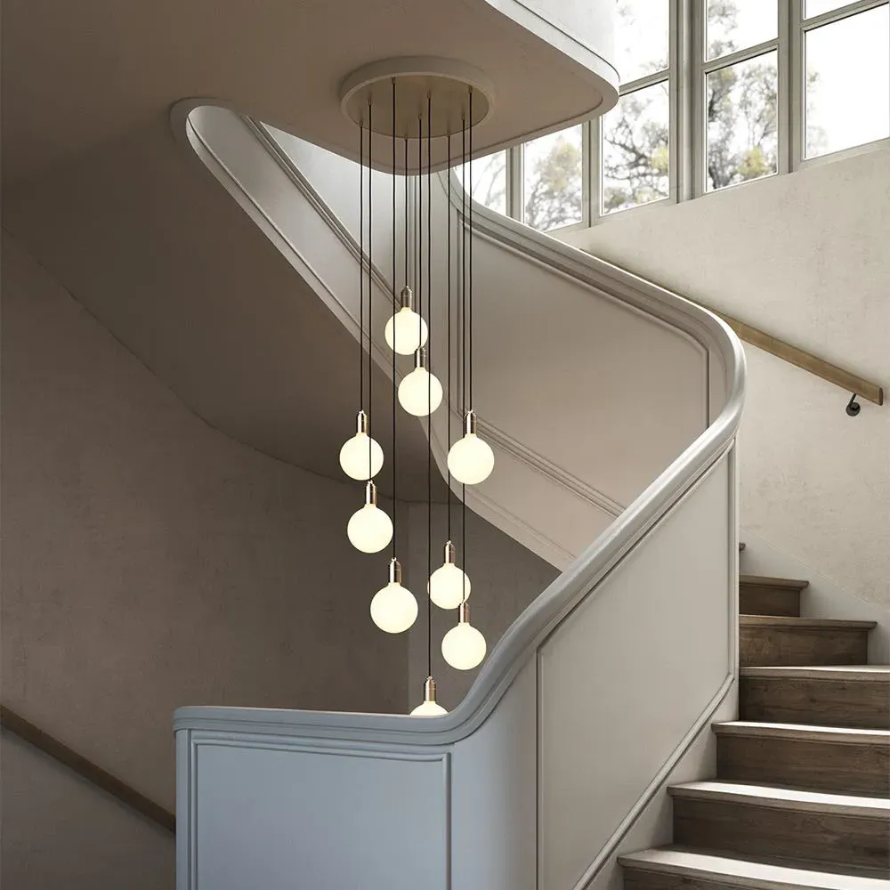 Large Canopy Light with 9 Pendants - White, Brass