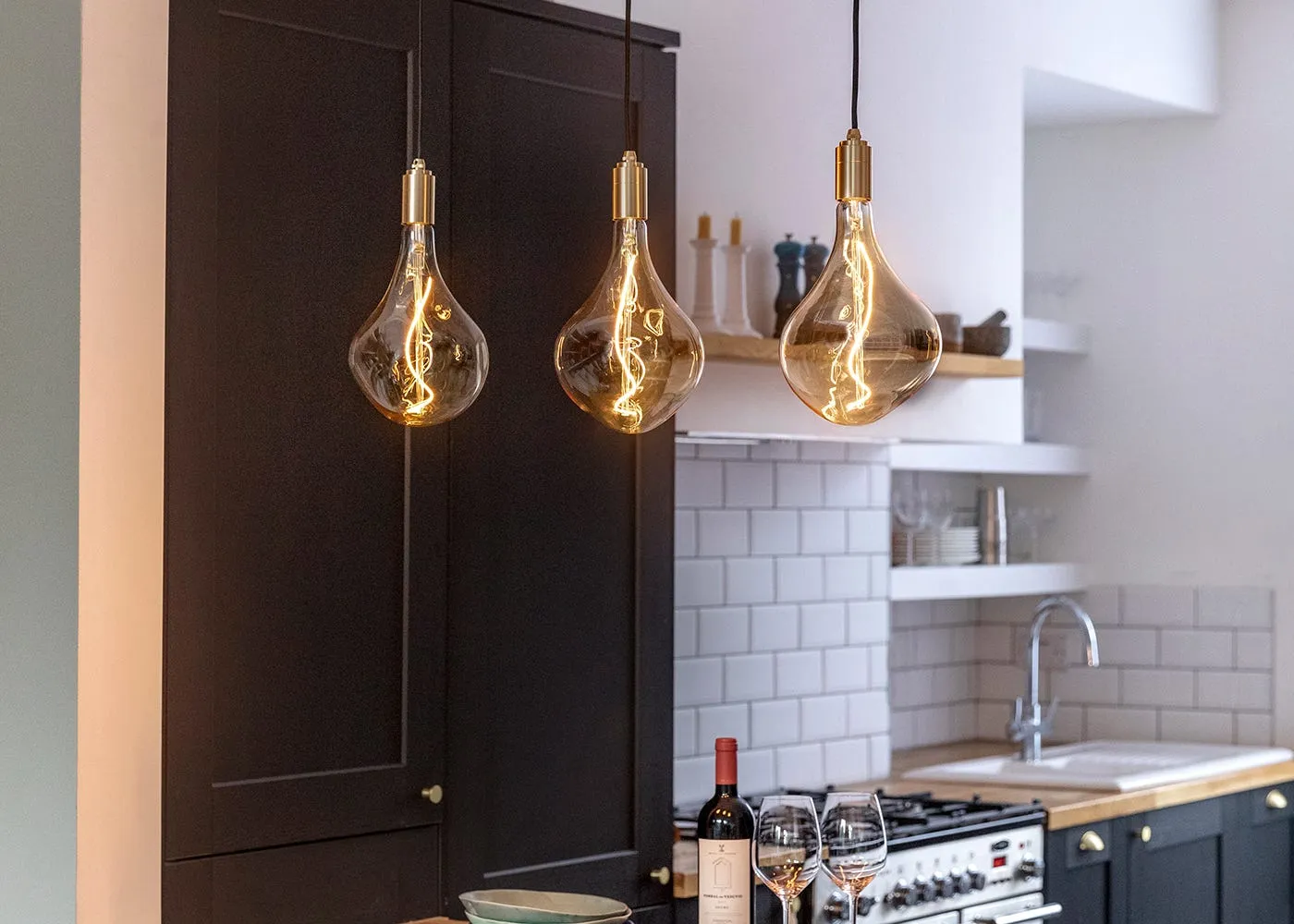 Triple Pendant Light with Canopy - White, Brass
