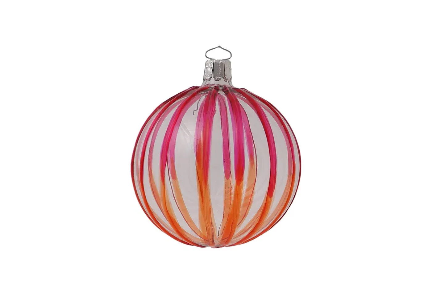 8cm Glass Bauble Striped - Pink, Glass image