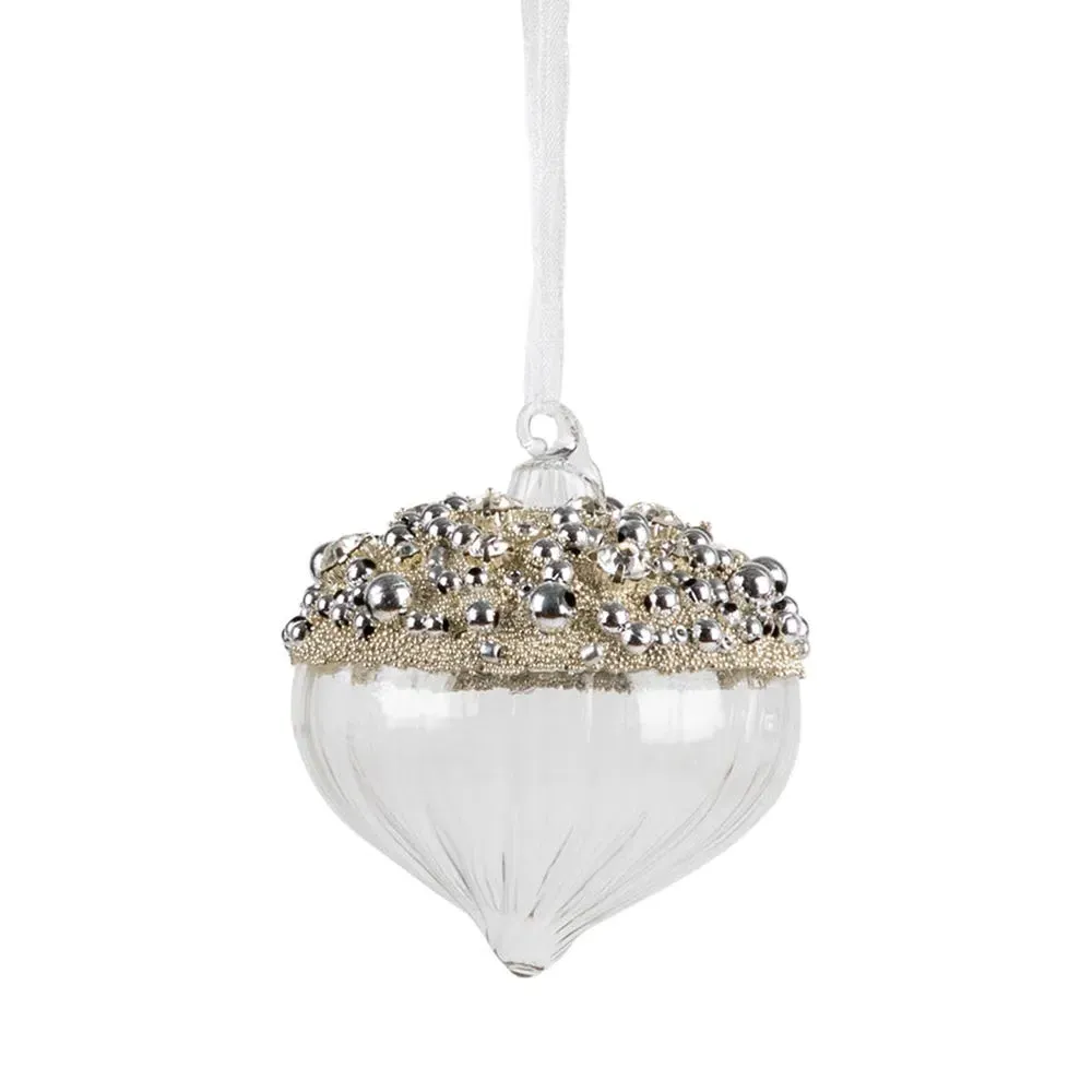 6cm Beaded Sultan Decoration - Clear, Glass image