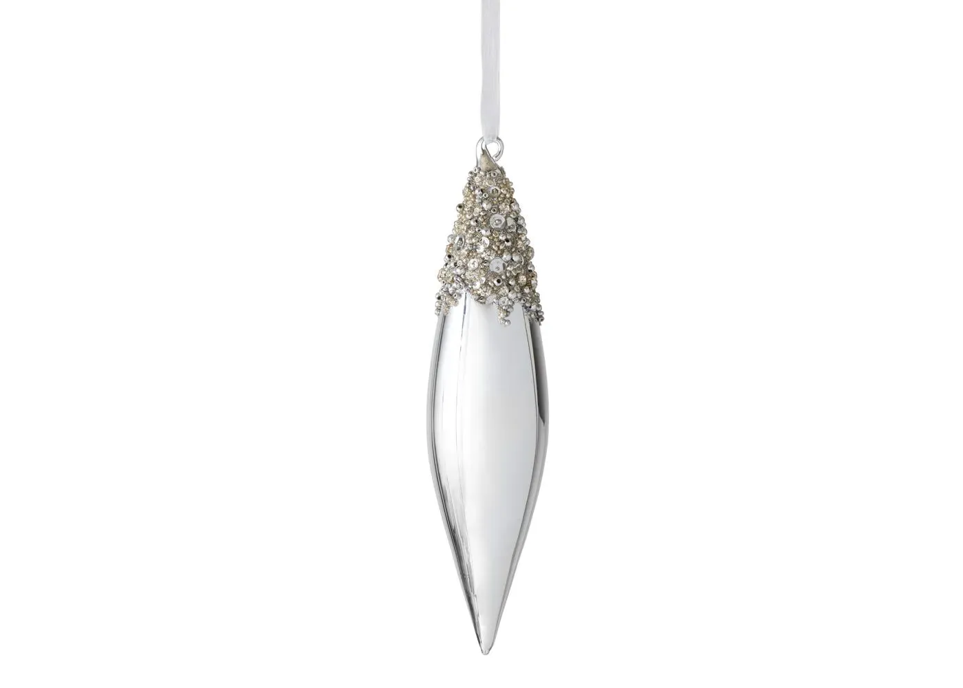 Pointed Drop Decoration with Encrusted Top - Silver image