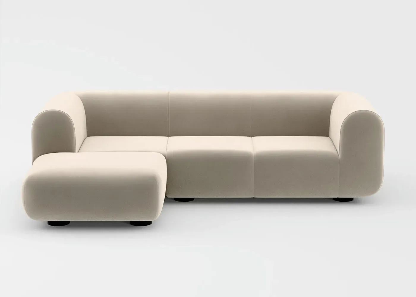 Corner Sofa with Black Legs - White, Fabric