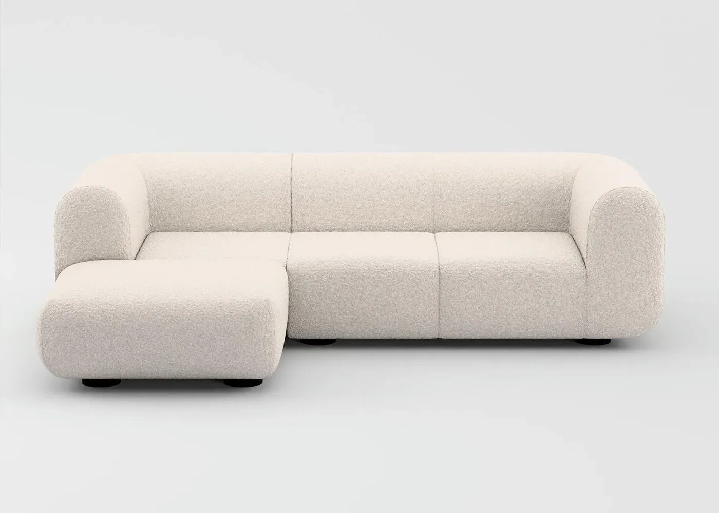 Corner Sofa with Black Legs - White, Fabric