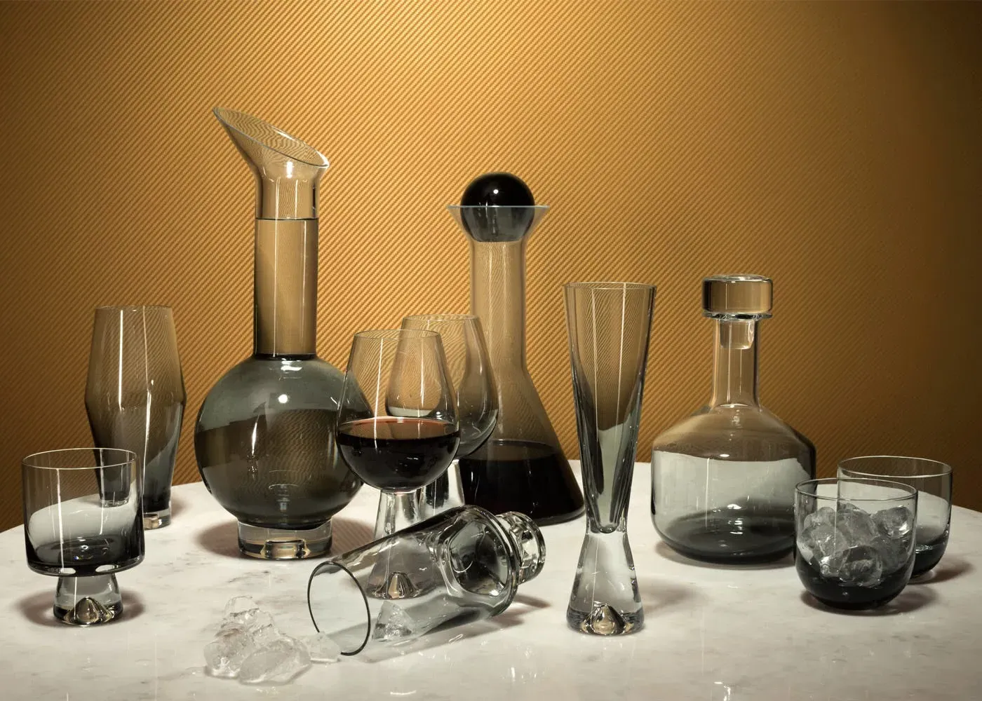 Low Ball Glass Set with Copper Band - Black