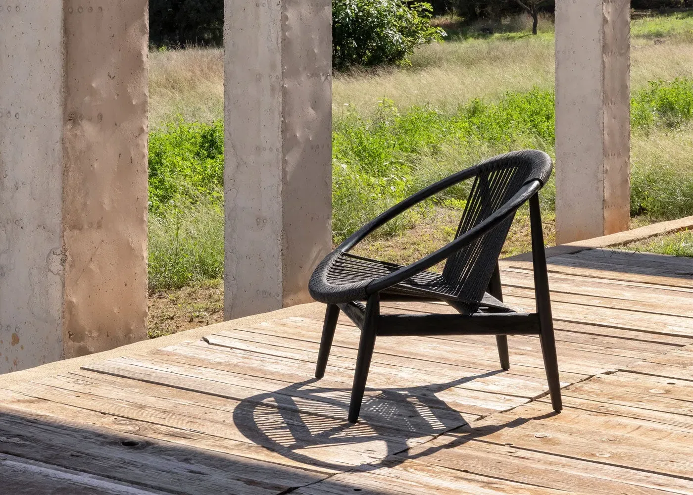 Lounge Chair with Teak Frame - Black, Wood