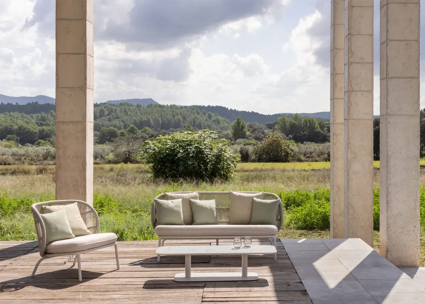 Outdoor Lounge Sofa with Cushions - Cream