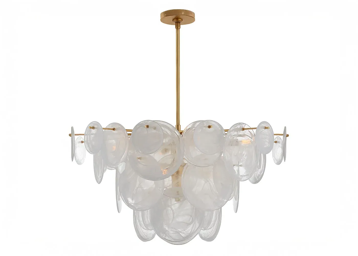 Large Chandelier with Strie Glass - White, Metal