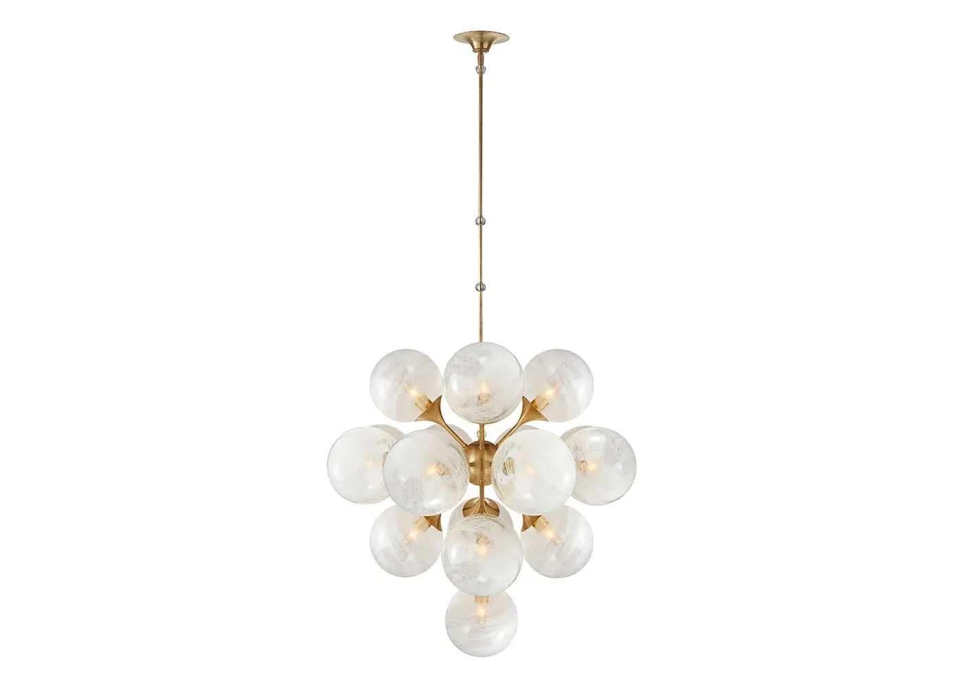 Tiered Chandelier with Glass Shades - White, Brass image