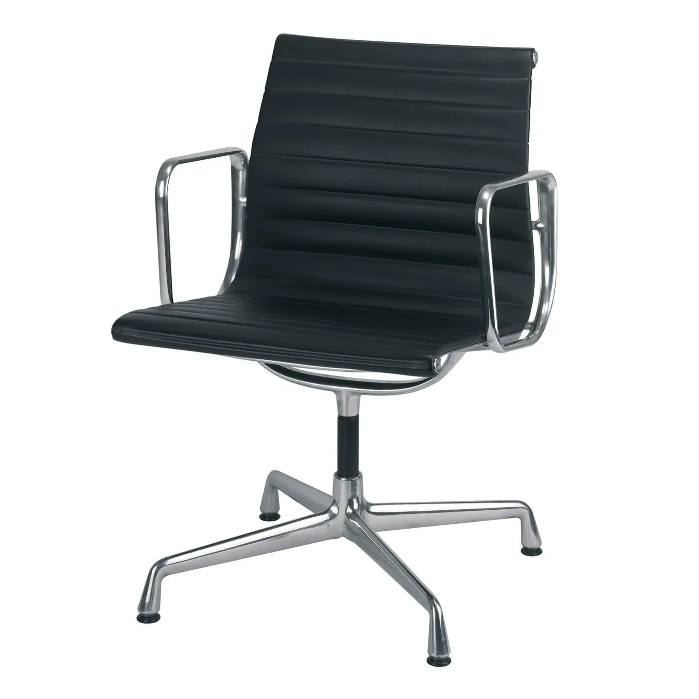 Aluminium Armchair with Swivel Base - Black, Leather image