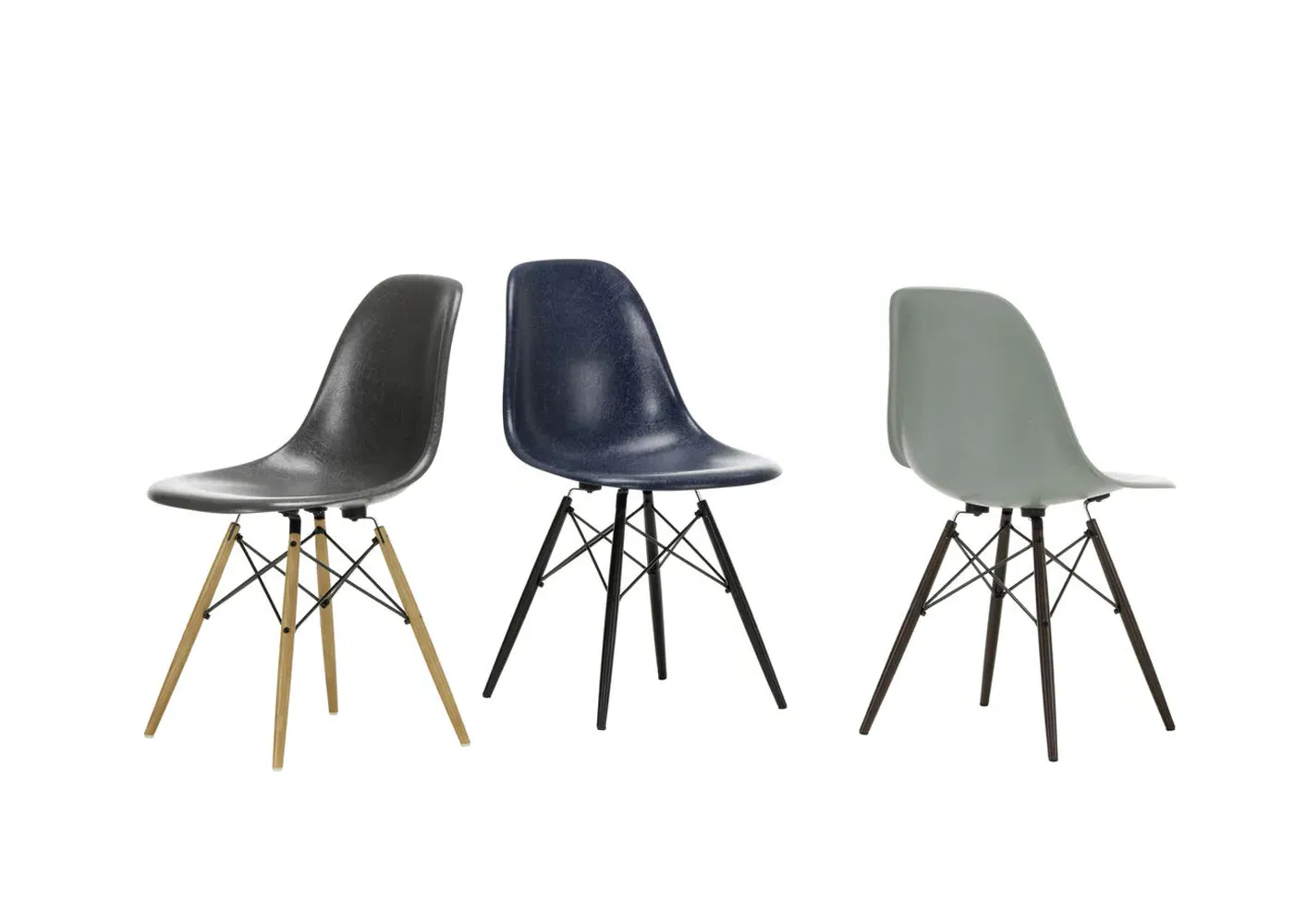 Fibreglass Chair with Wood Base - Grey, Fibreglass