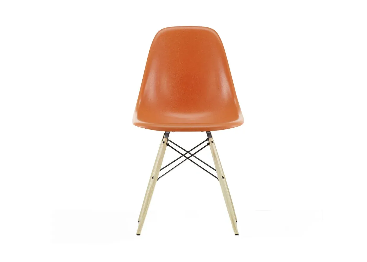 Fibreglass Chair with Wood Base - Orange, Fibreglass