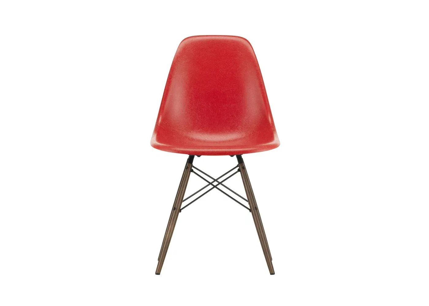 Fibreglass Chair with Wood Base - Red, Fibreglass