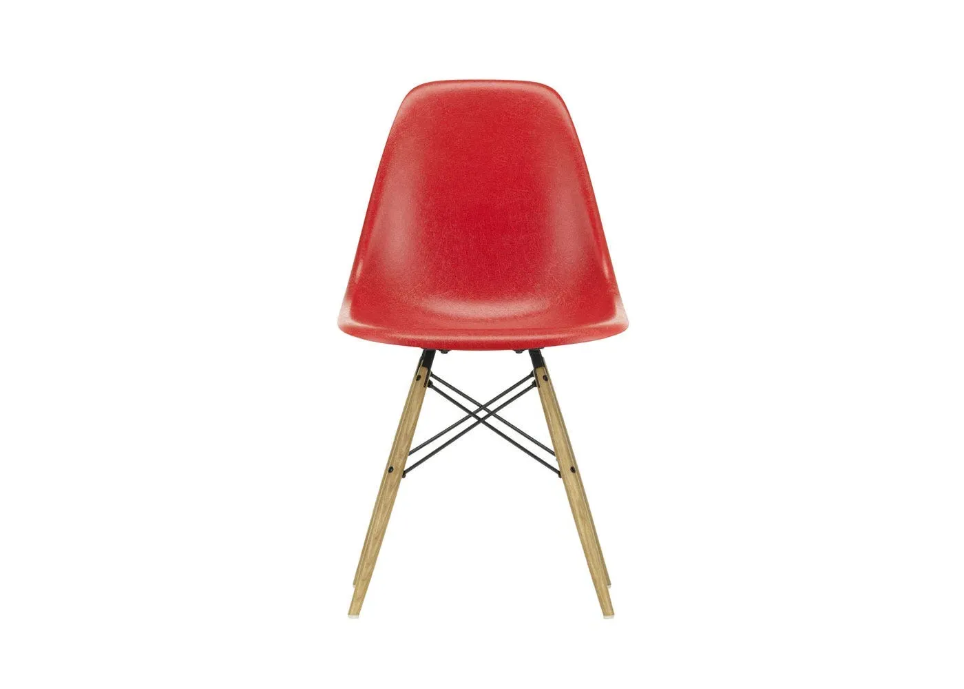 Fibreglass Chair with Wood Base - Red, Fibreglass