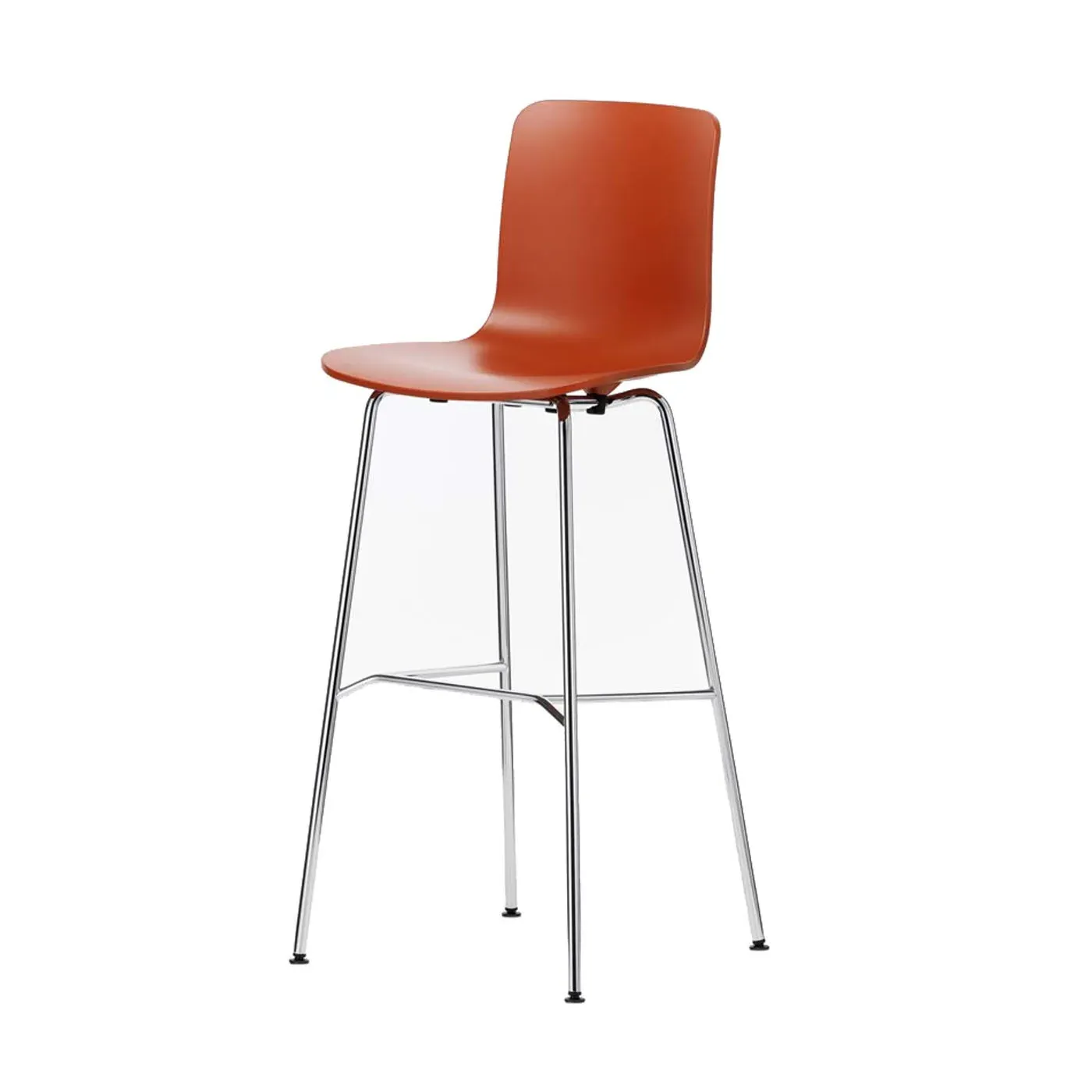High Bar Stool Curved Shell - Red, Chrome Base