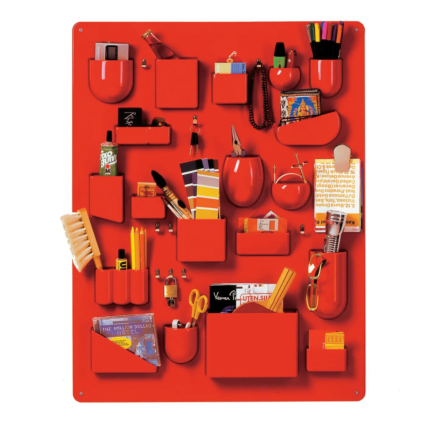 Large Wall Organizer with Hooks - Red