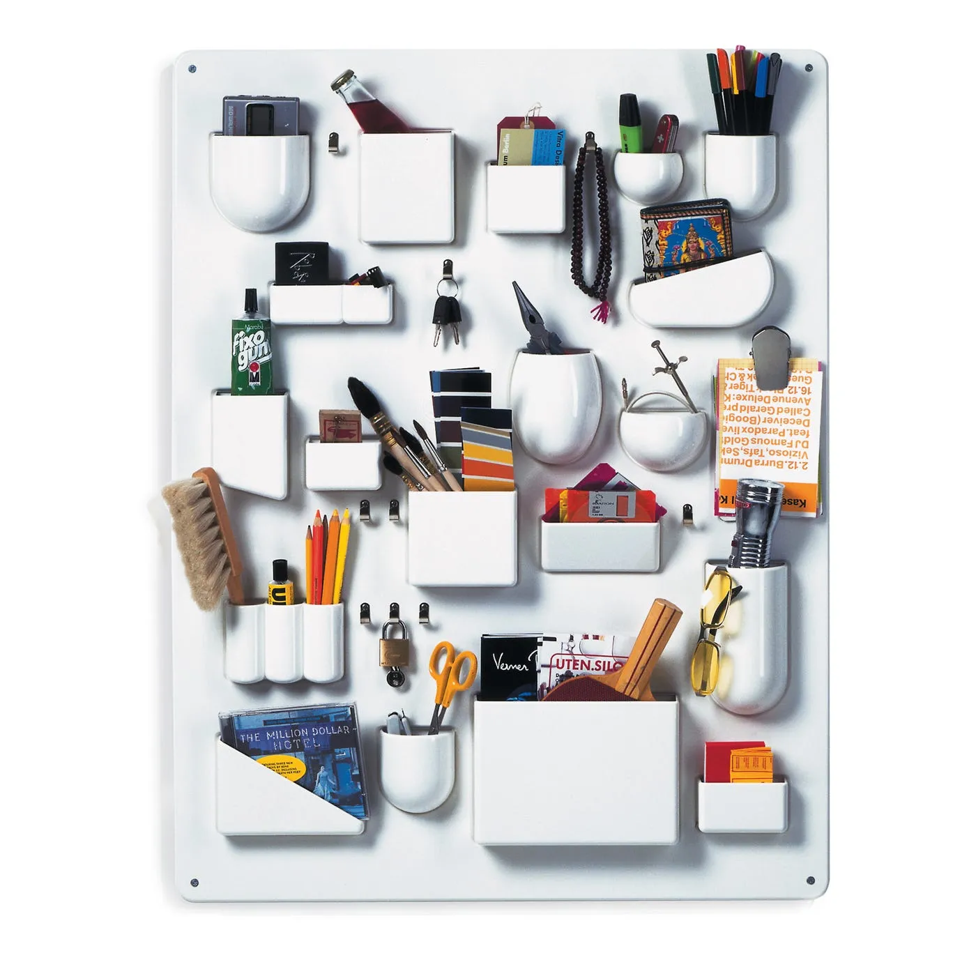 Large Wall Organizer with Hooks - White