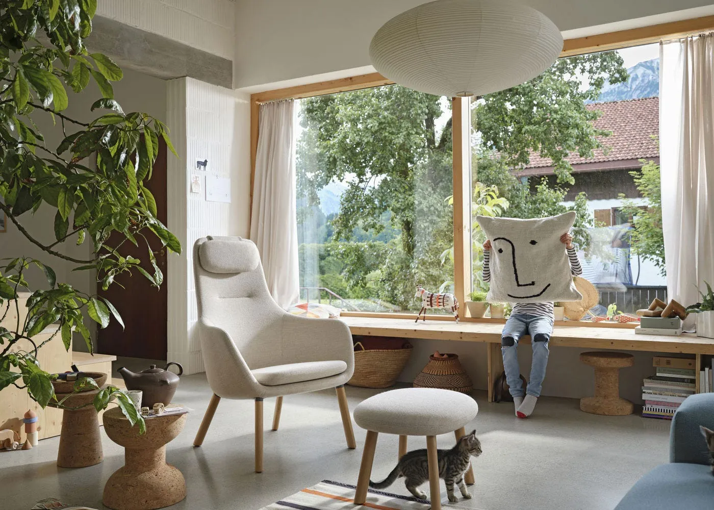 Lounge Chair with Loose Cushion - Beige, Oak