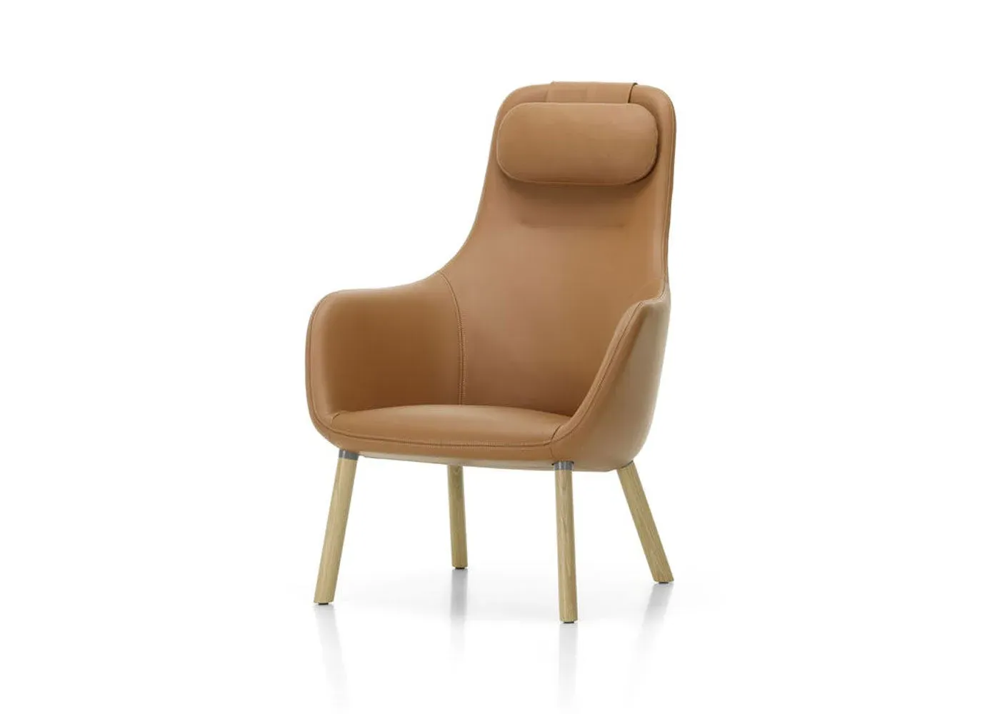 Lounge Chair with Oak Legs - Brown, Leather image