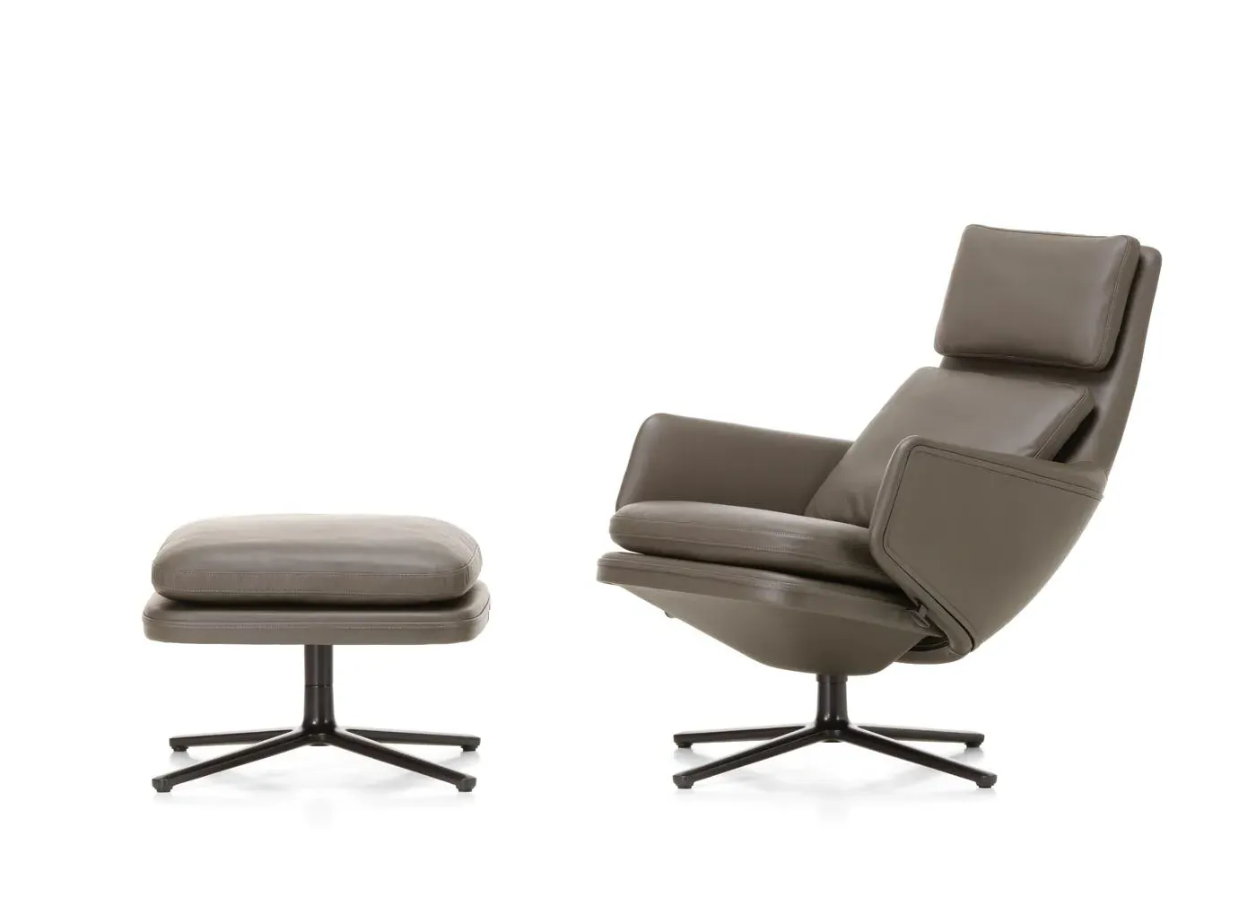 Reclining Lounge Chair & Ottoman - Grey, Leather image