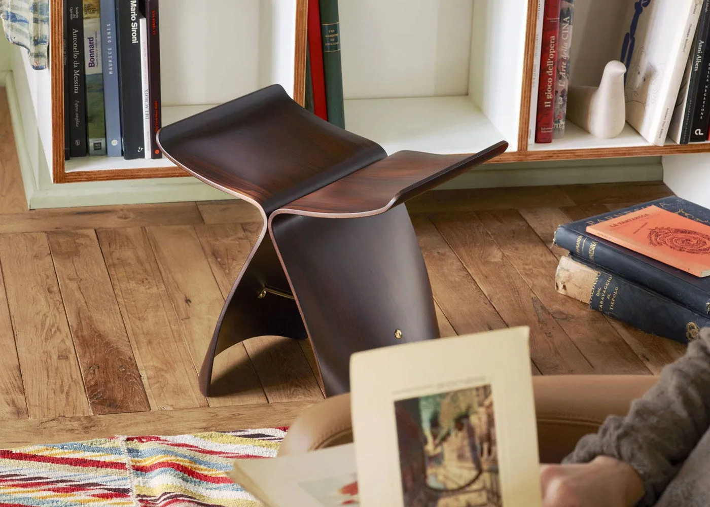 Sculptural Stool with Brass Support - Palisander, Plywood